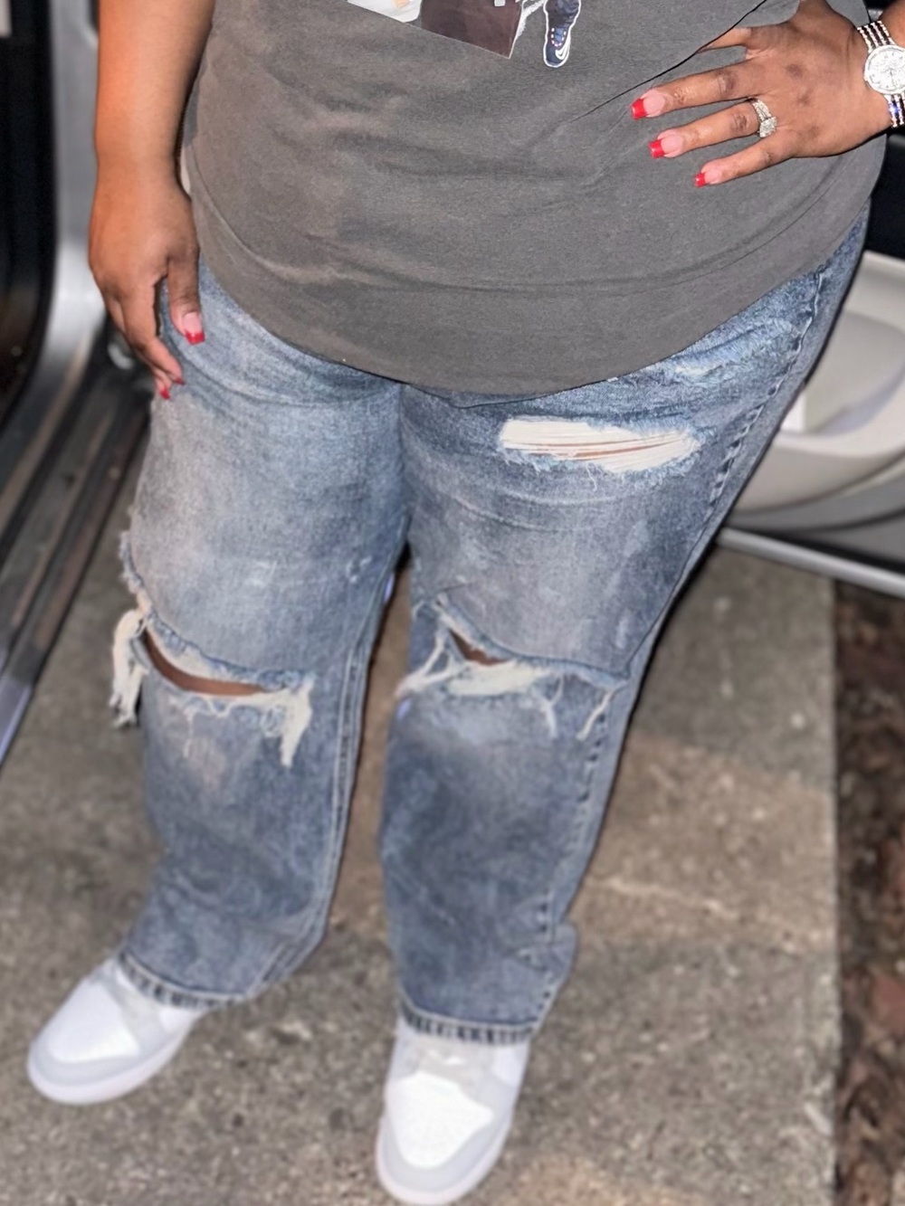 Fashion Nova Distressed Light Blue Boyfriend Jeans